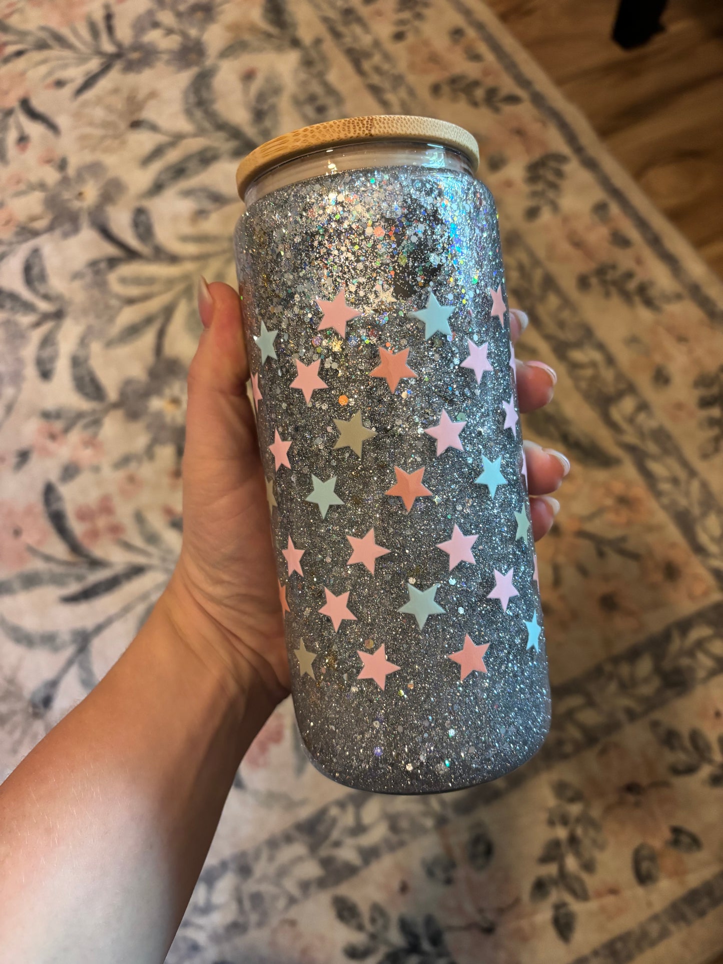 Stars- snow globe beer can glass