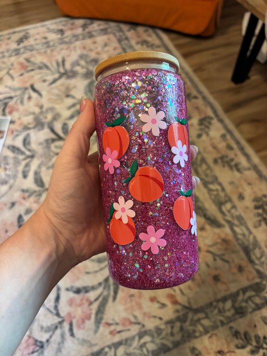 Peaches - snow globe beer can glass