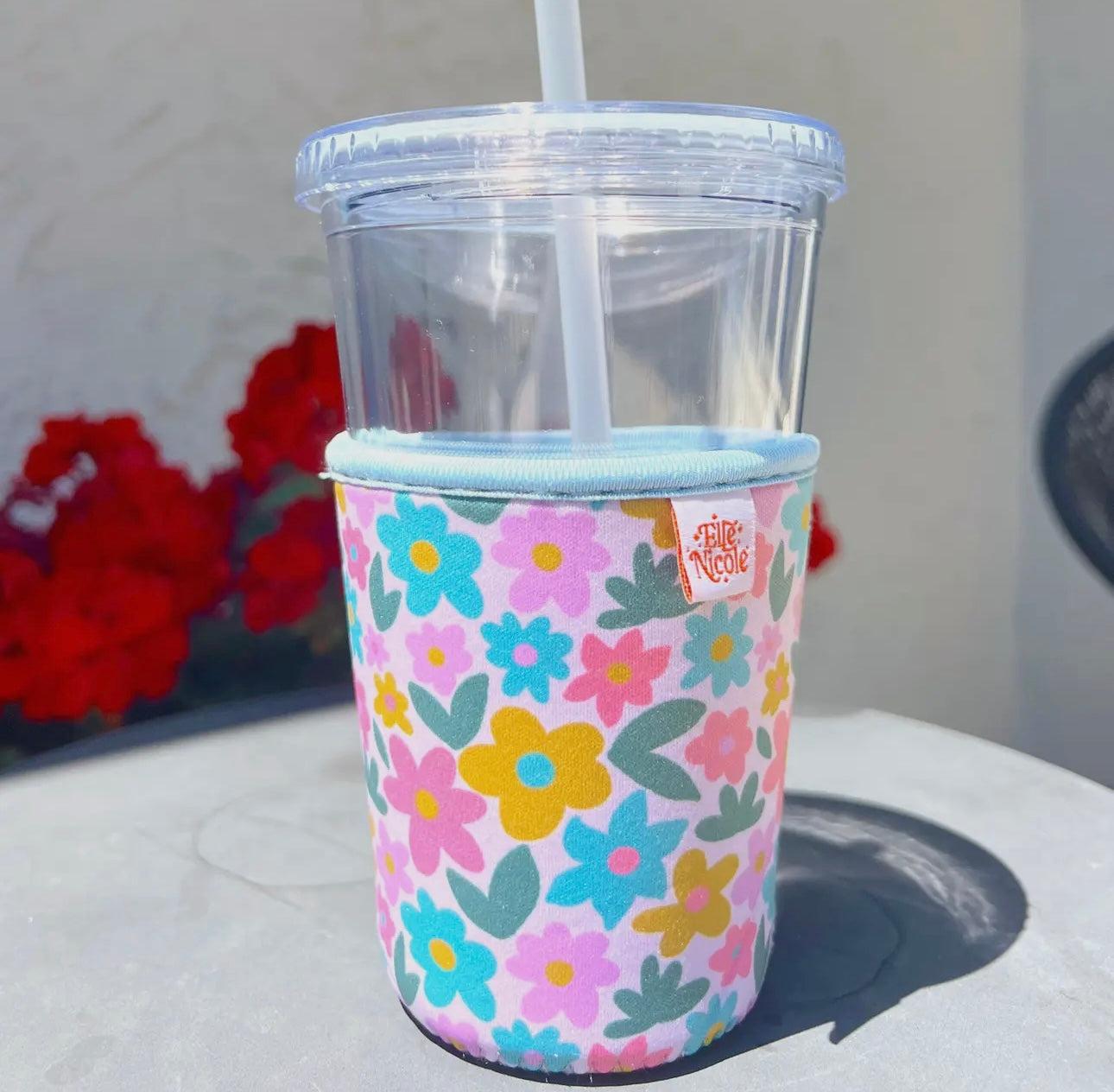 Iced Coffee Sleeve -SMALL SIZE blue floral