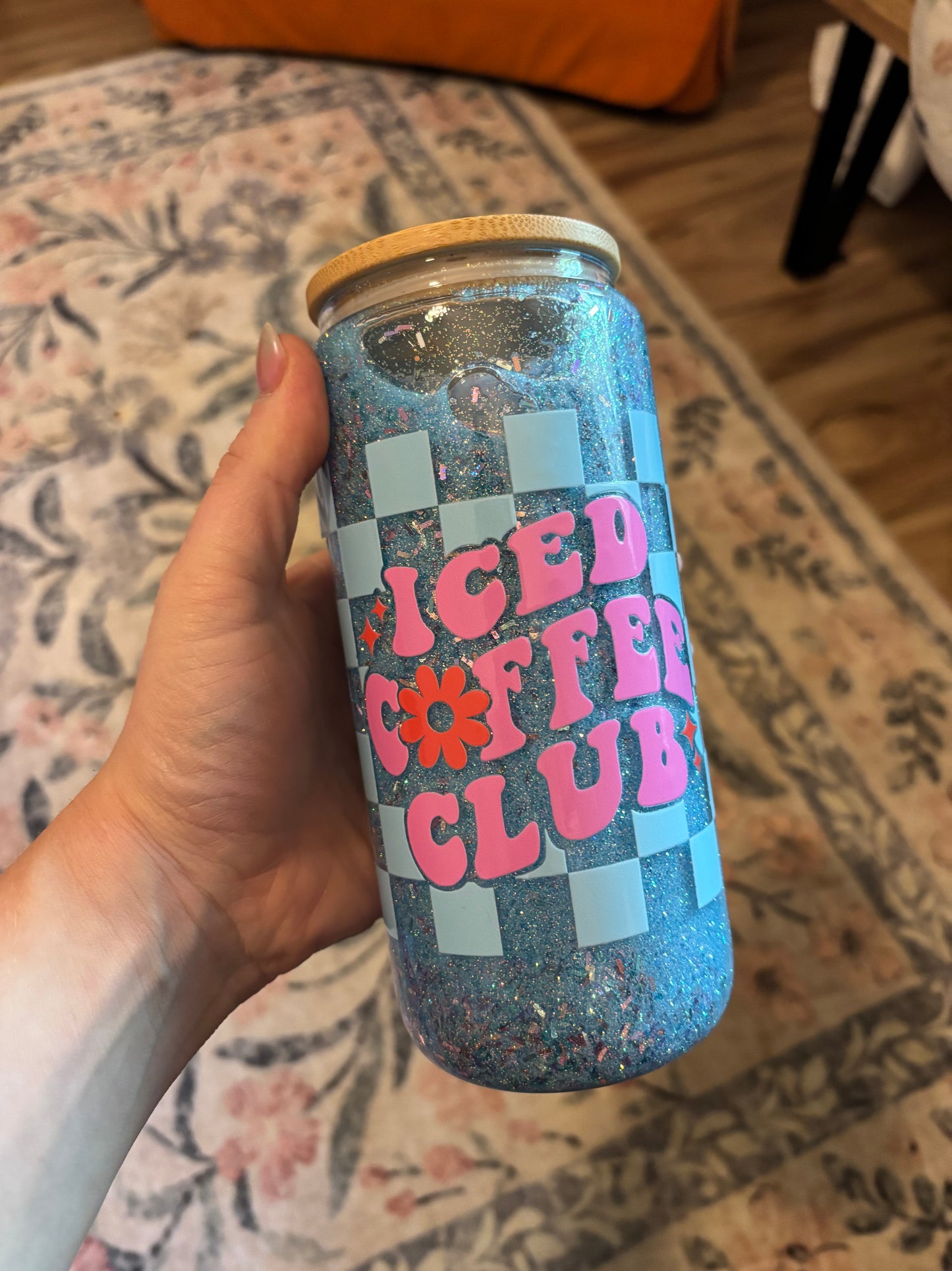 Iced coffee club- snow globe beer can glass