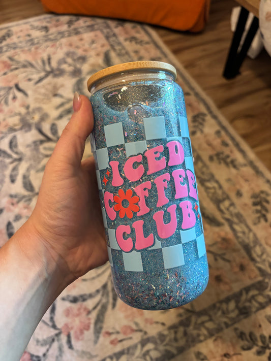 Iced coffee club- snow globe beer can glass