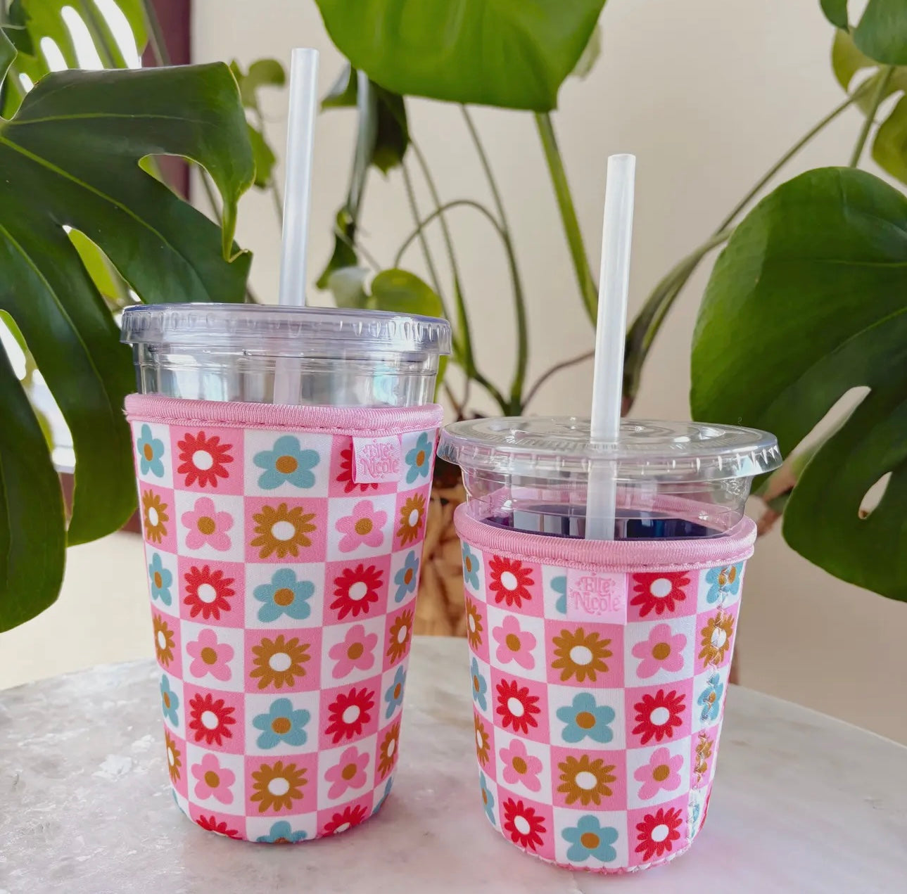Iced Coffee Sleeve - REGULAR SIZE Checkered Floral