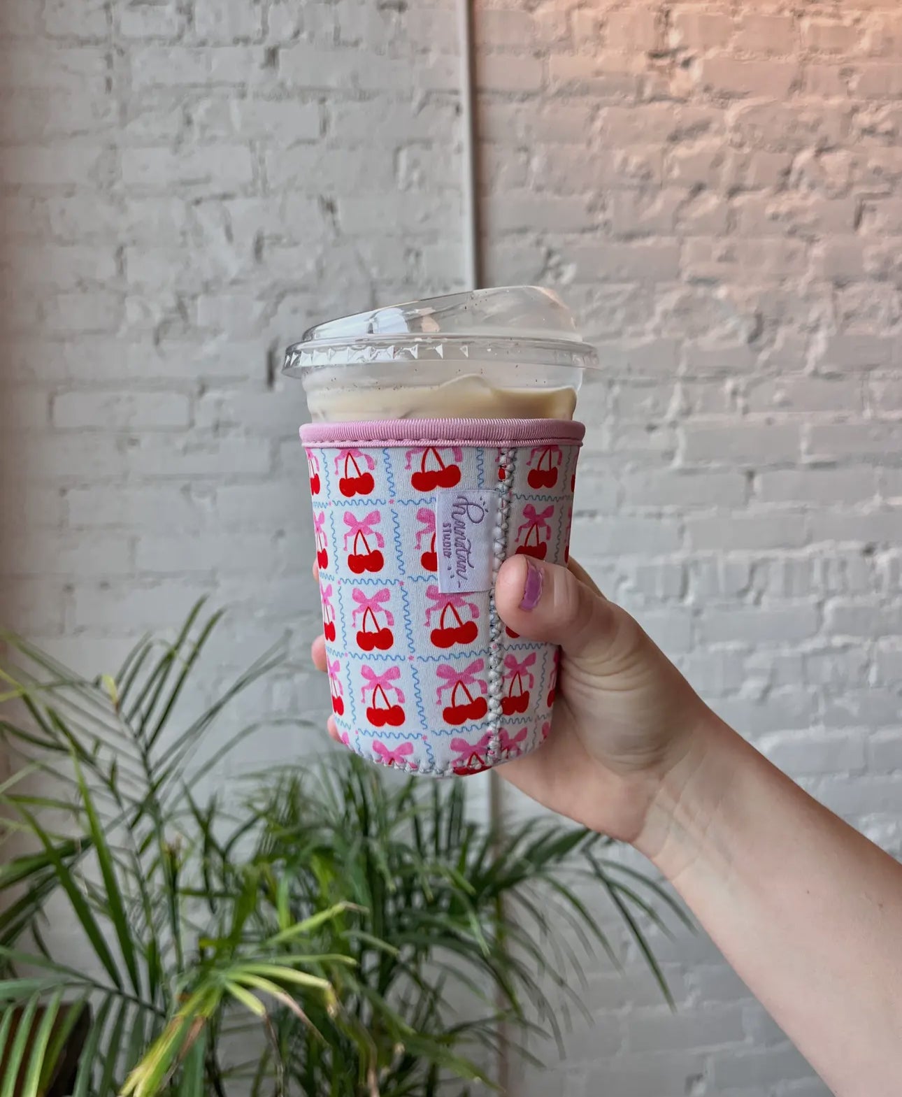 Iced Coffee Sleeve -SMALL SIZE Bow Cherry