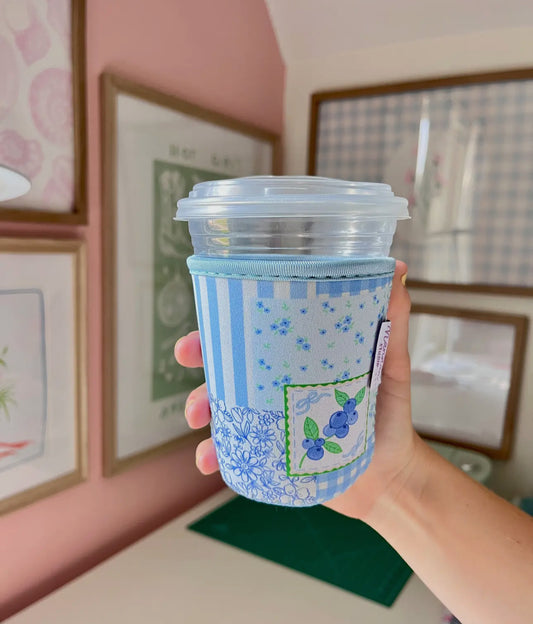 Iced Coffee Sleeve -SMALL SIZE Blueberry Patchwork