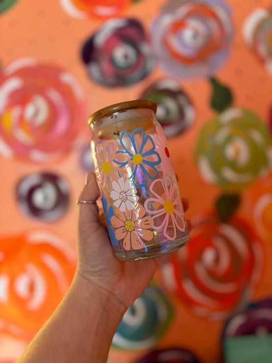 Floral - beer can glass (iridescent)