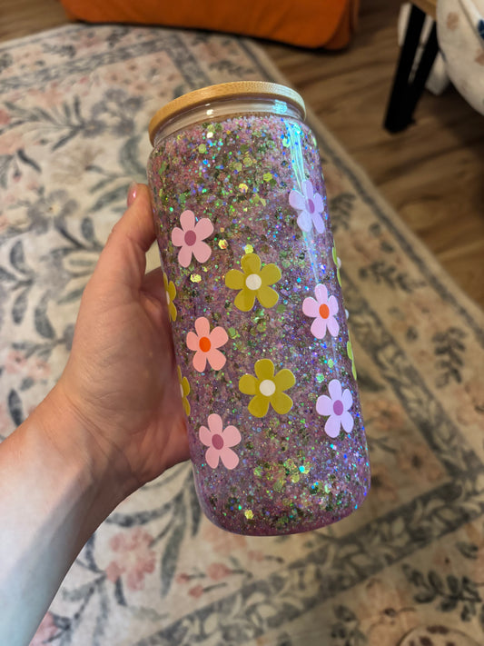 Flowers- snow globe beer can glass