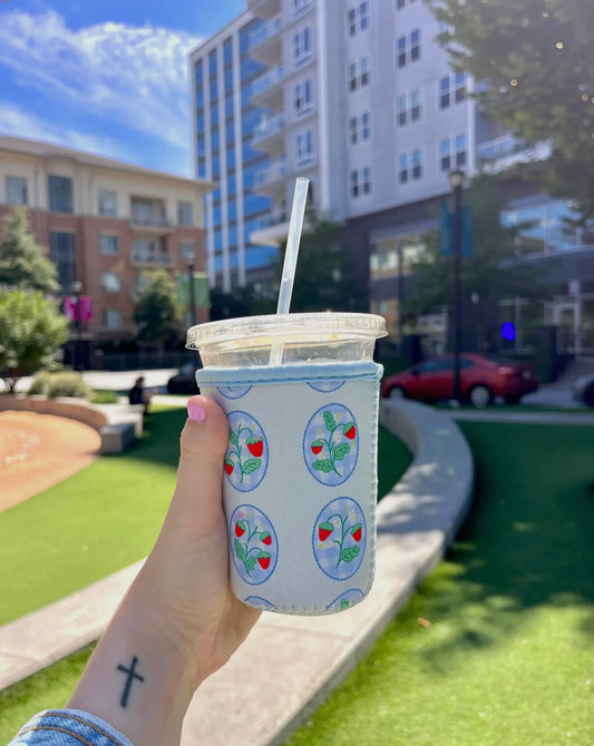 Iced Coffee Sleeve -SMALL SIZE Strawberry Picnic