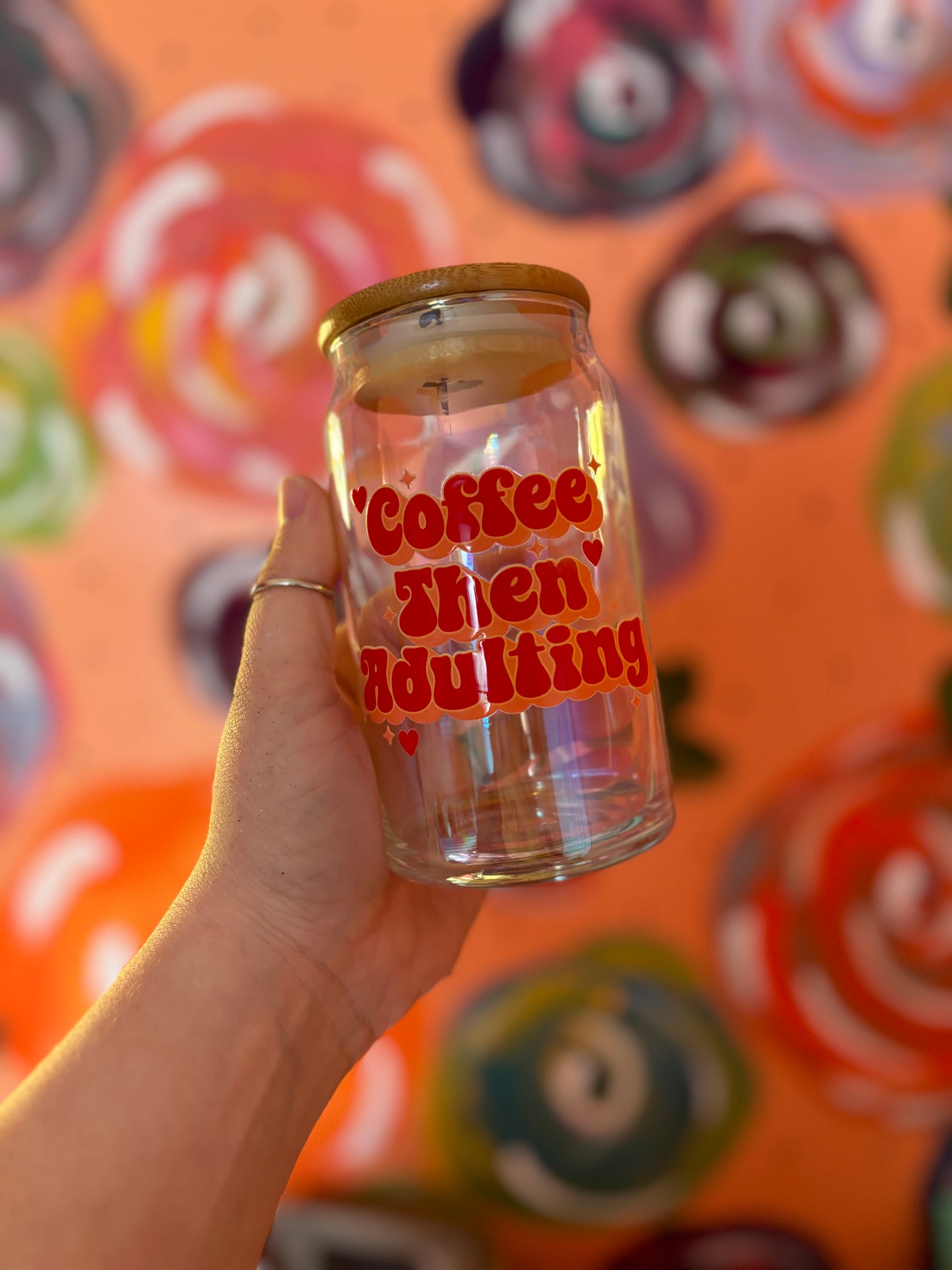 Coffee Then Adulting- beer can glass (iridescent)