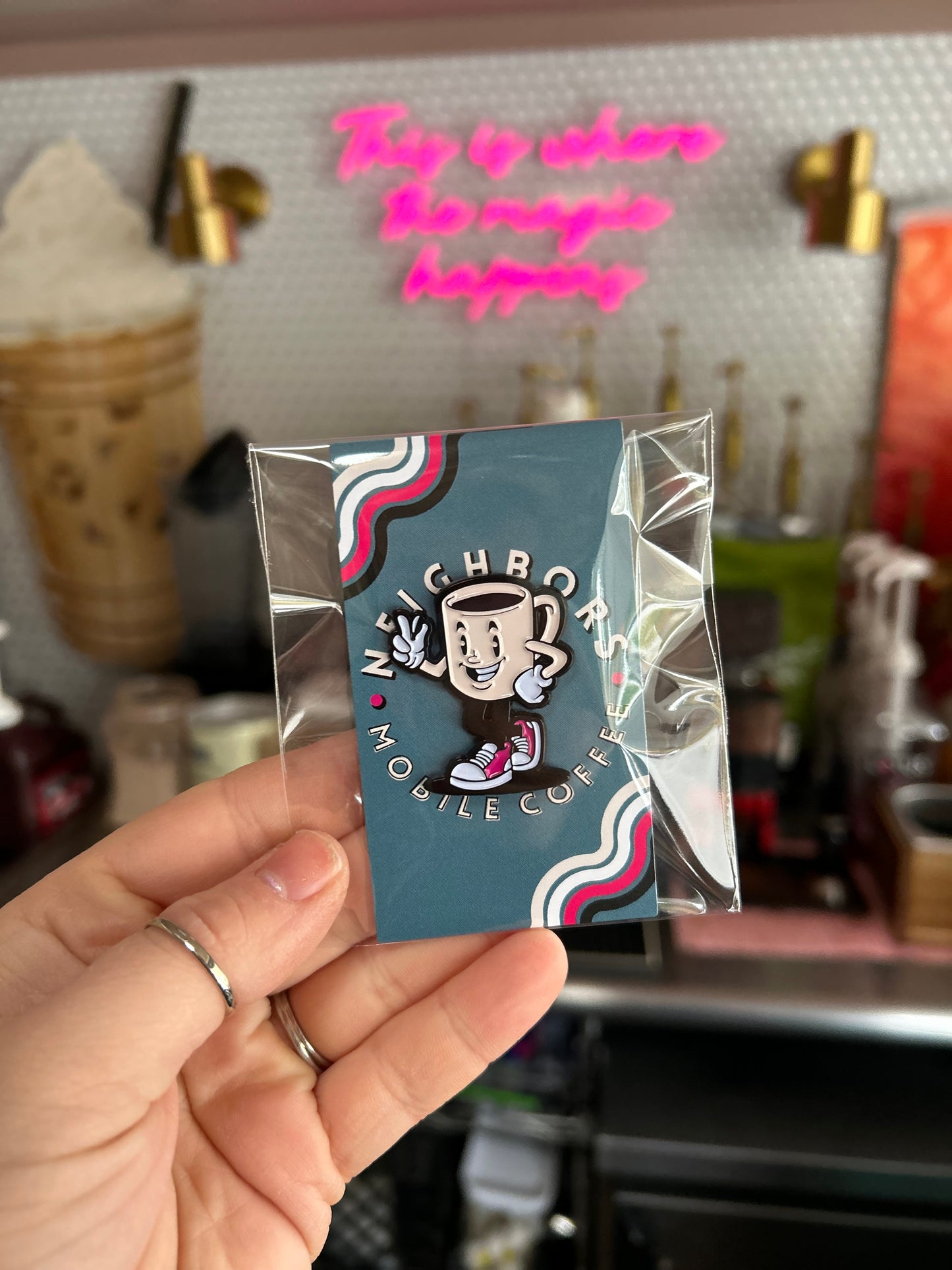 Neighbors Coffee Guy Enamel Pin