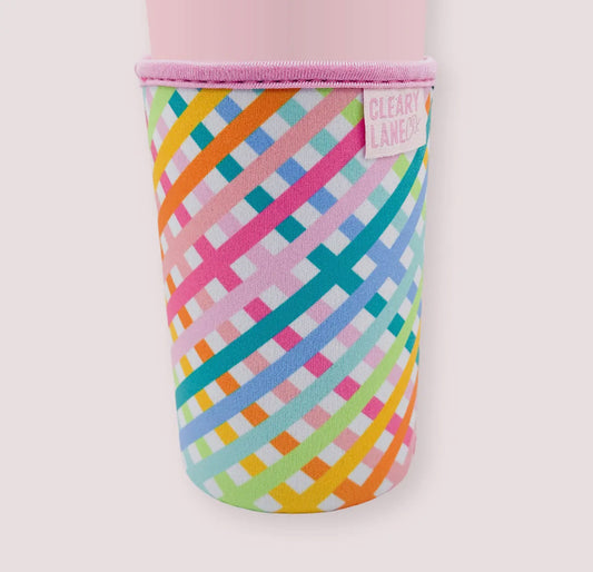 Iced Coffee Sleeve -MEDIUM SIZE White Plaid