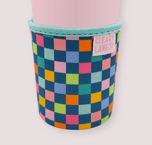 Iced Coffee Sleeve -SMALL SIZE Blue Checkerboard