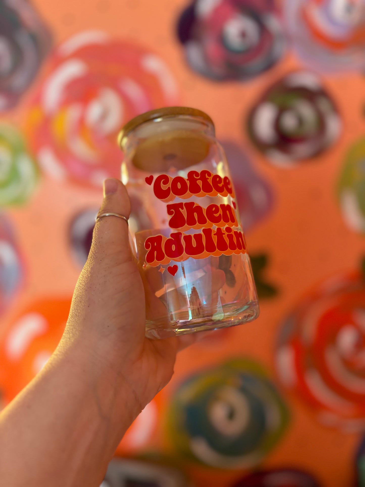 Coffee Then Adulting- beer can glass (iridescent)