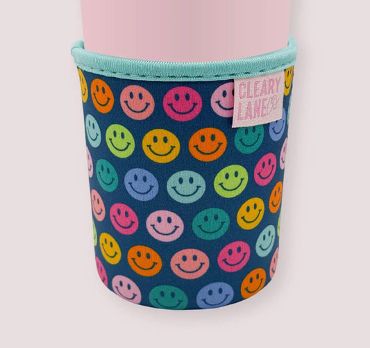 Iced Coffee Sleeve -SMALL SIZE Blue Smileys