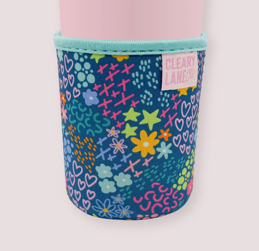 Iced Coffee Sleeve -SMALL SIZE Blue Doodles