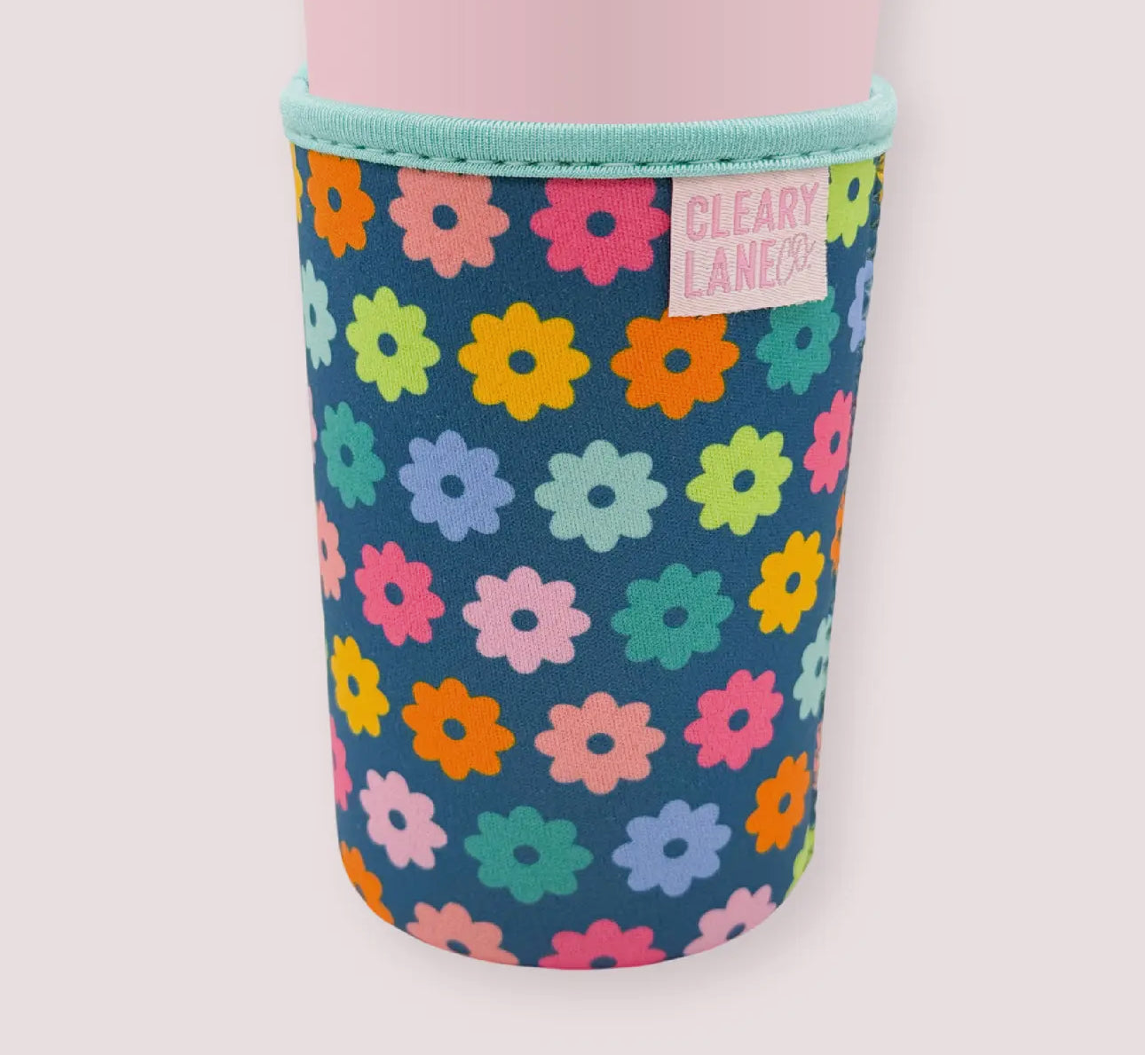 Iced Coffee Sleeve -MEDIUM SIZE Blue Flowers