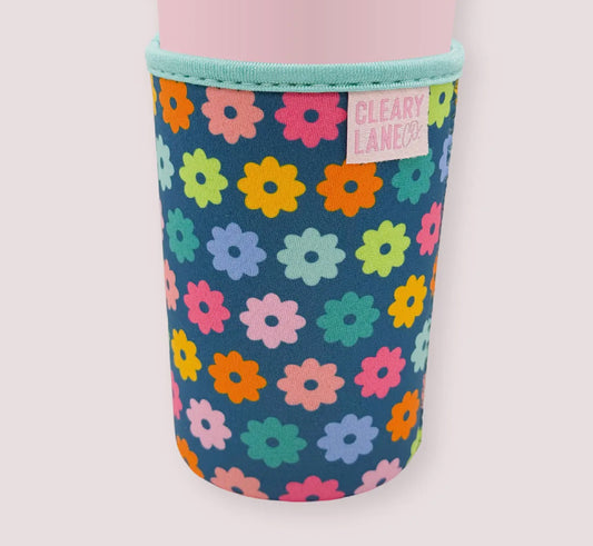Iced Coffee Sleeve -MEDIUM SIZE Blue Flowers